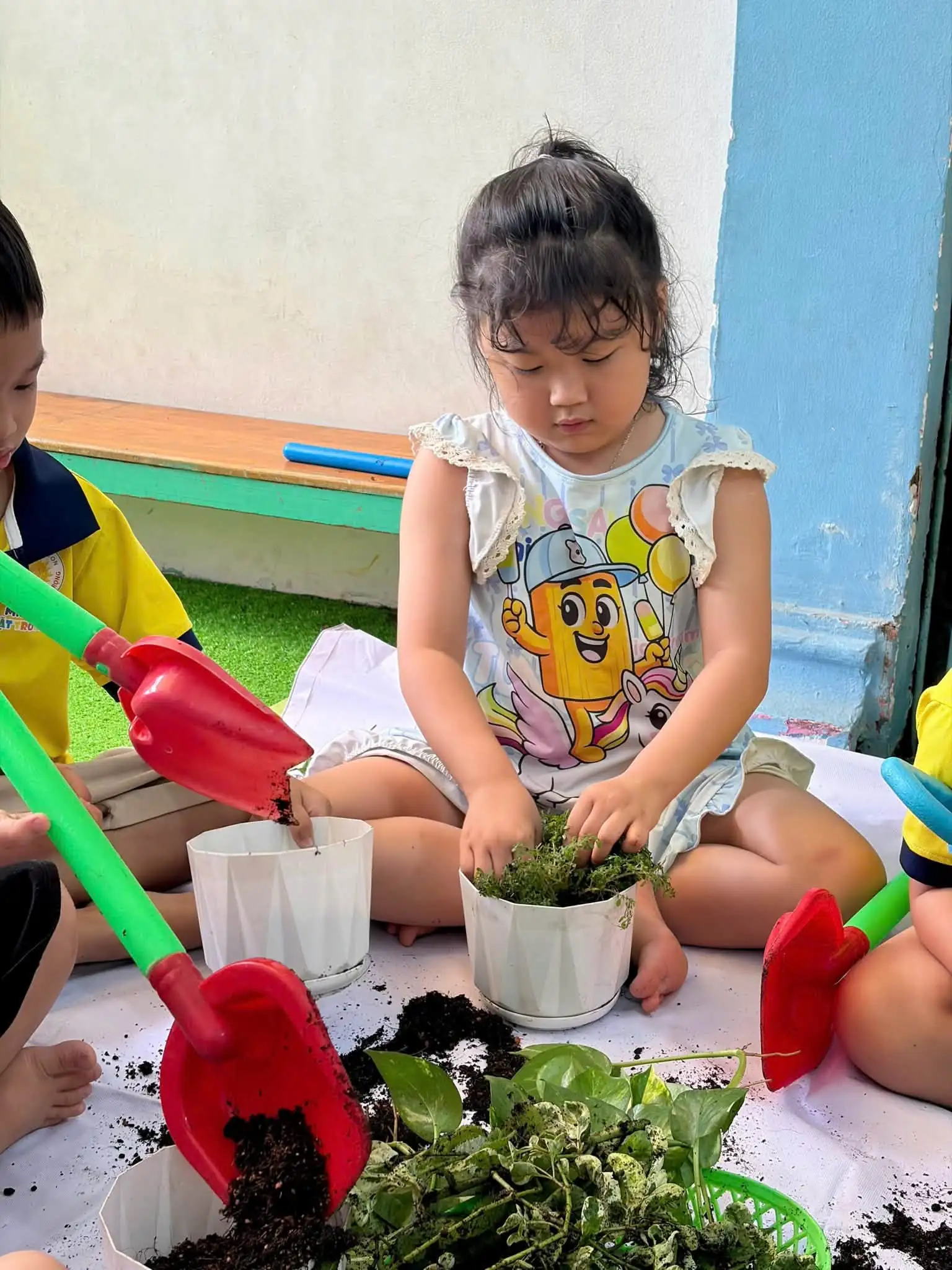 B&eacute; Mầm non Mặt Trời B&eacute; Con chung tay xanh h&oacute;a m&ocirc;i trường qua hoạt động trồng c&acirc;y